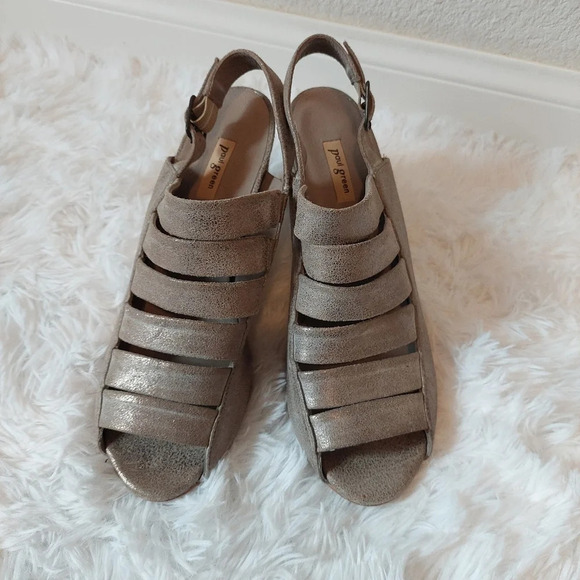 Paul Green Joan Slingback Heeled Sandals Smoked Metallic Leather Size 9 - Picture 1 of 6
